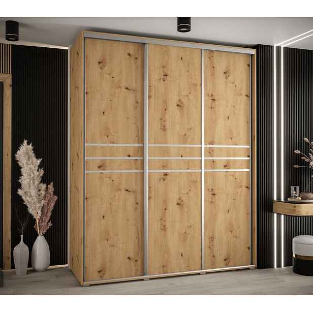 Šatní skříň YVONA 10 - 190/60 cm, dub artisan / stříbrná