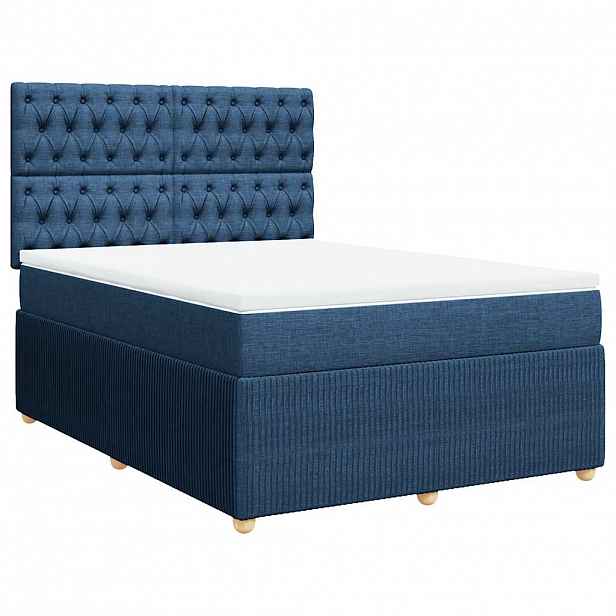 vidaXL Box spring postel s matrací modrá 140x200 cm textil
