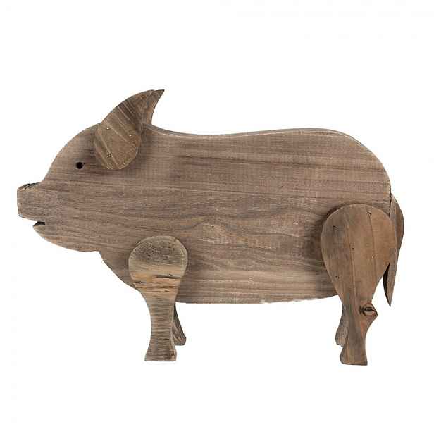 Hnědá antik dekorativní dřevěná figurka prasátko - 42*9*28 cm Clayre & Eef