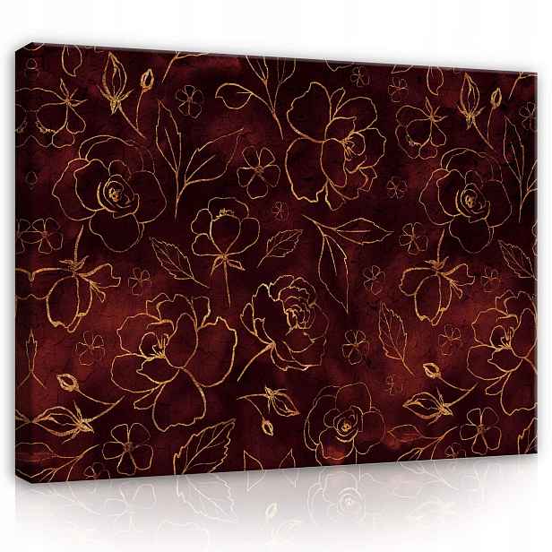 Obraz 80x60 Luxusní vintage zlato, květiny, vzor bordó, elegance