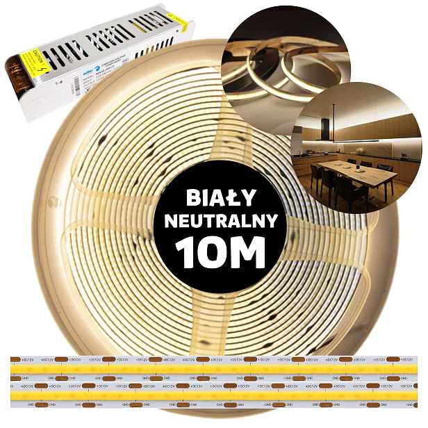 Pásek Led Cob kontinuální neonová linka s napájecím zdrojem neutrální bílá 12V 10M