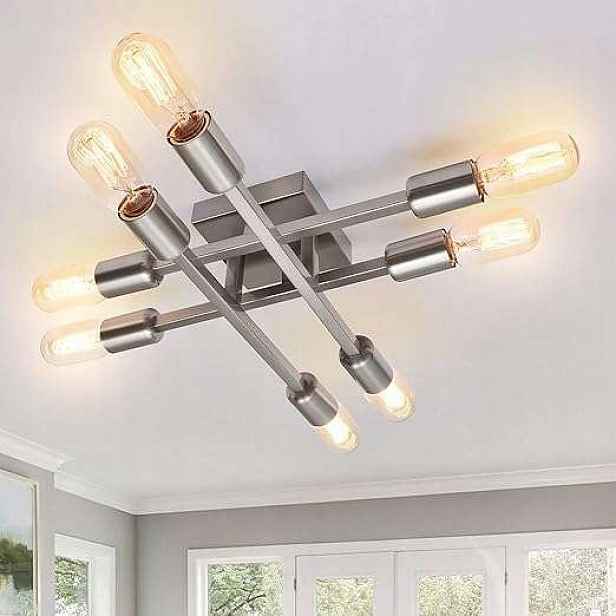 stropní svítidlo Led s poloplochým 8bodovým lustrem, niklovaná