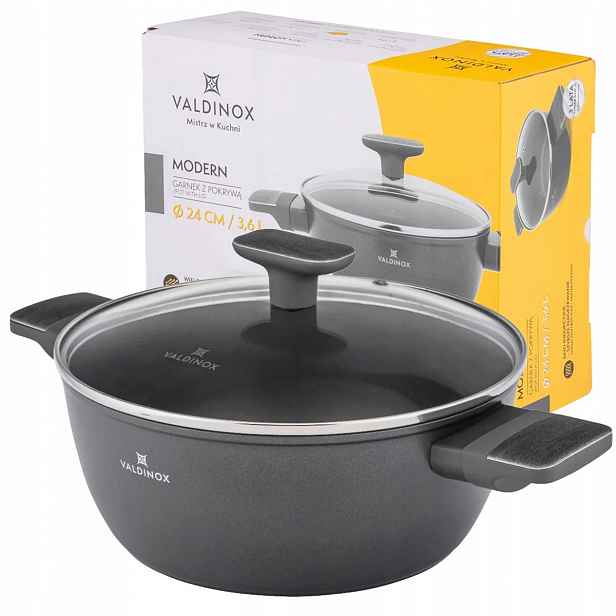 Hrnec 3,6 l, nepřilnavý, plynová indukce s poklicí Valdinox Modern 24 cm