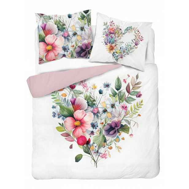 Povlečení květinové bavlněné elegantní srdce pudrově růžové matné 220X200