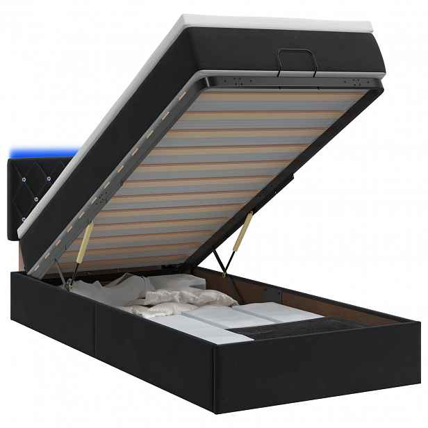 vidaXL Otomanová postel s matrací a LED s čelo Černá 90 x 190 cm Samet