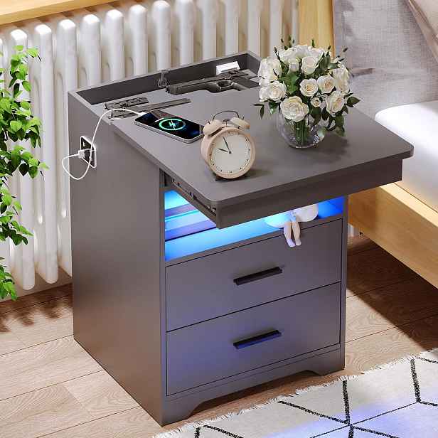 Led Noční Stolek S Nabíječkou, Skrytou Šuplík Pohybovým Senzorem