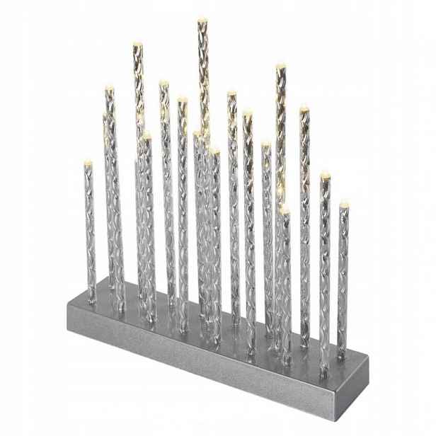 Led svícen stříbrný, 28,5 cm, 3x Aa, vnitřní, teplá bílá, časovač