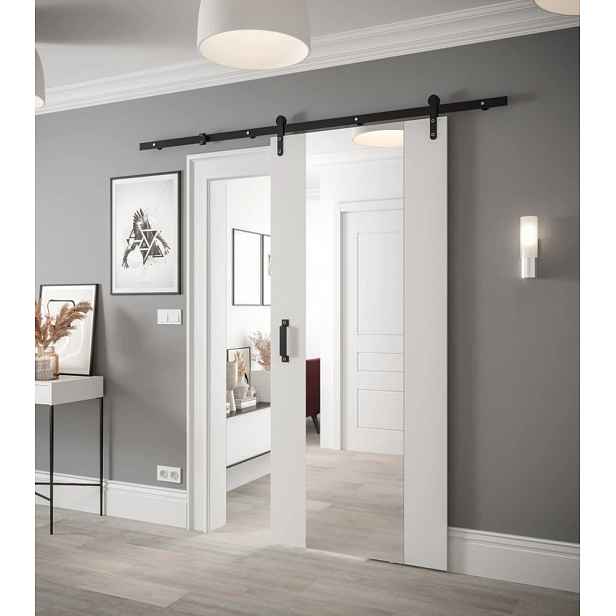 Posuvné dveře s kováním a zrcadlem LEONTINA 2 - 90 cm, bílé