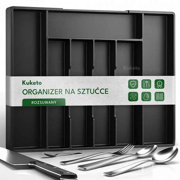 TEMU Kuketo - Roztahovací organizér do zásuvky na kuchyňské náčiní, 36,5 cm nastavitelná vložka na nože, vidličky, lžíce, zásobník na příbory, úložný