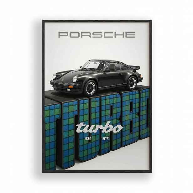 Obraz Auto Porsche 930 Turbo Rámeček Dřevěný Černý 30x42 cm