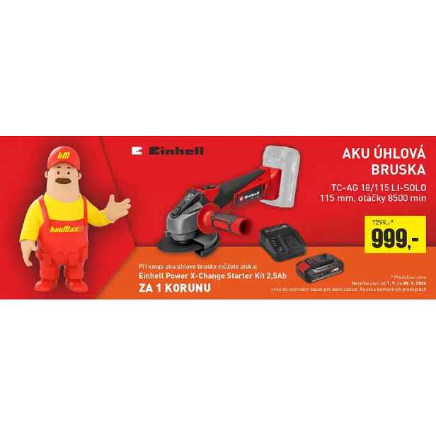 Aku úhlová bruska TC-AG 18/115 LI-SOLO + Startovací sada POWER-X-CHANGE 18 V/2,5 AH