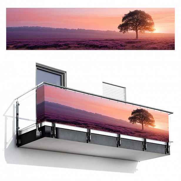MuchoWow BALKONOVÁ ZÁSTĚNA Strom - vřes - východ slunce 500x120 cm