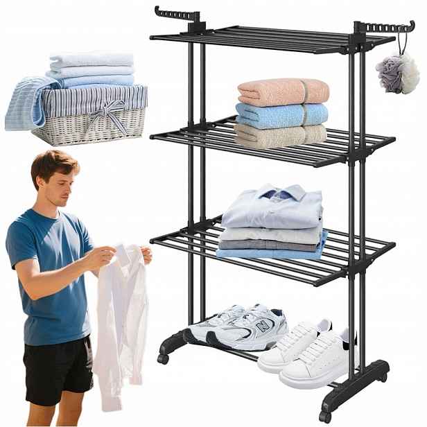 Sušák Na Prádlo 4-ÚROVŇOVÝ, Stojící, Skládací Kolečka, 15 Kg