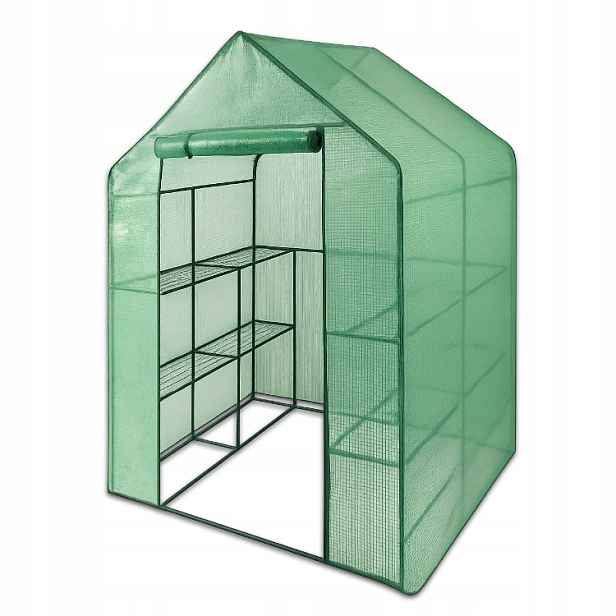 Mini skleník Domek 143 x 143 x 195 cm zelený, 8 polic