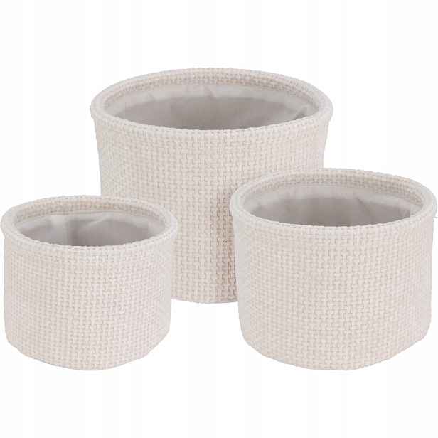 Kulaté Úložné Koše Bílé Polyester 3 Ks, Průměr 18 14 12 CM