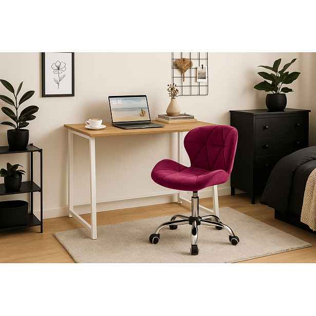 Set do pracovny ZARIMO stůl 80x40 cm bílý + křeslo AVOLA VELVET vínové