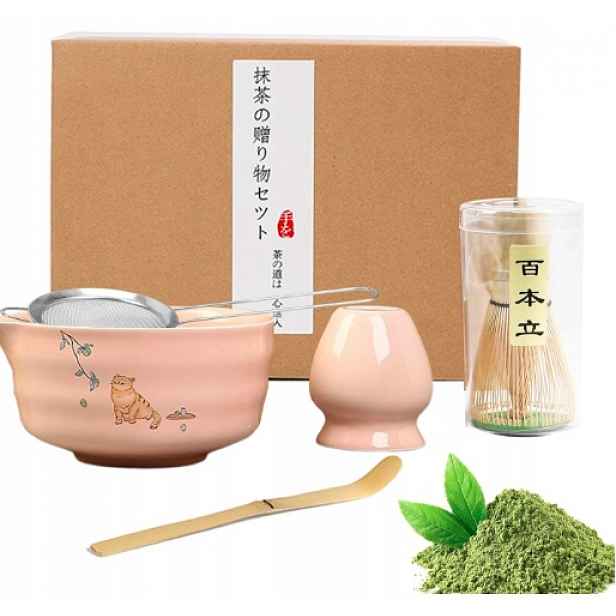 Matcha Růžová Sada 5 Kusů Miska S Výlevkou Šlehací Metla Příslušenství