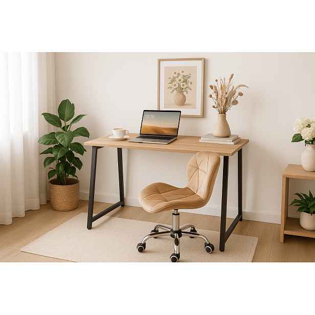 Set do pracovny ZARIMO stůl 80x40 cm dub sonoma + křeslo AVOLA VELVET světle hnědé