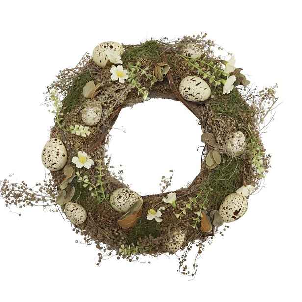 Velikonoční dekorativní věnec s vajíčky a sušenými květy - Ø 35*8 cm Chic Antique
