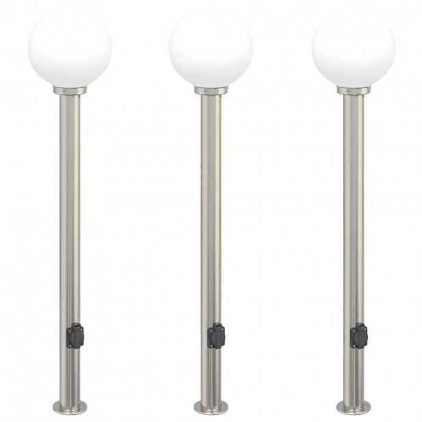 vidaXL Sloupková světla se zásuvkou 3 ks 120 cm nerezová ocel IP44