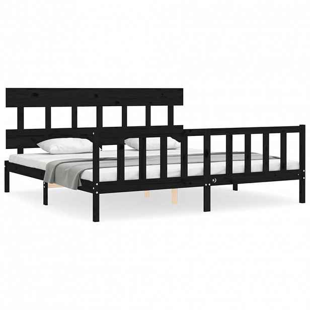 vidaXL Rám postele s čelem černý 200 x 200 cm masivní dřevo
