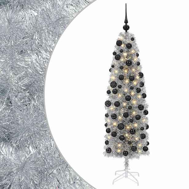 vidaXL Štíhlý umělý vánoční stromek s vánočními koulemi 180 cm 300 LED