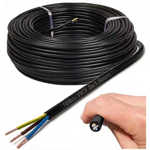 Kabel Zemní drát Yky Kulatý 3x1,5 mm2 do země Kruh 100 m