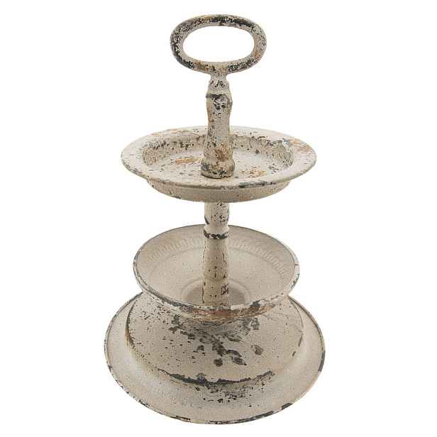 Krémový vintage kovový etažér s patinou -   Ø 22*34 cm Clayre & Eef