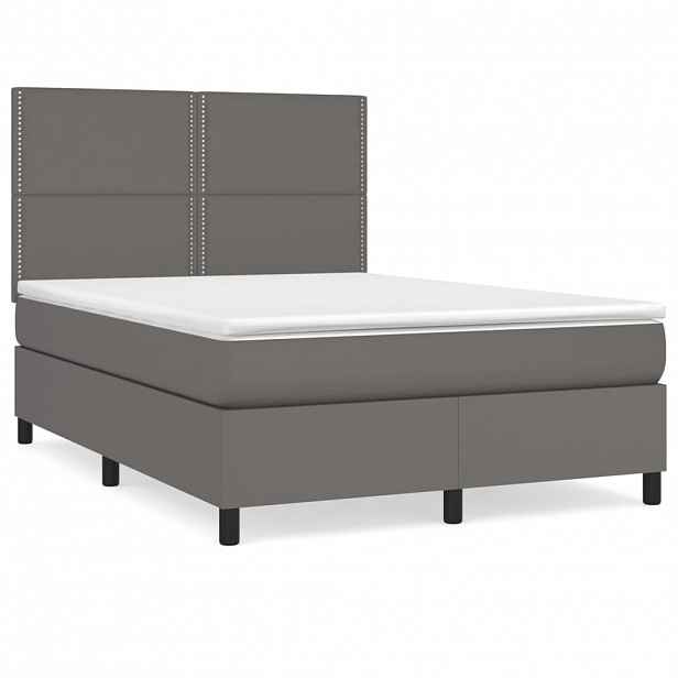 vidaXL Box spring postel s matrací šedá 140x200 cm umělá kůže
