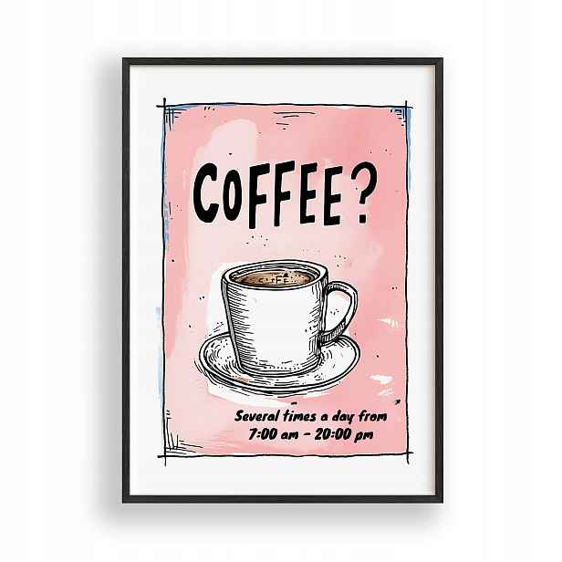 Obraz Coffee Káva Plakát Rámeček Dřevěný Černý 30x42 cm