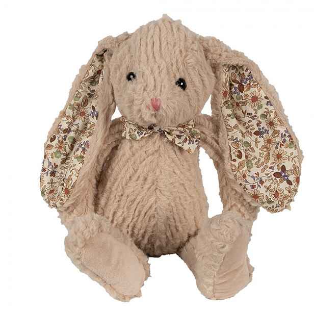 Hnědý plyšový králíček s květovanými oušky - 15*20*24 cm Clayre & Eef