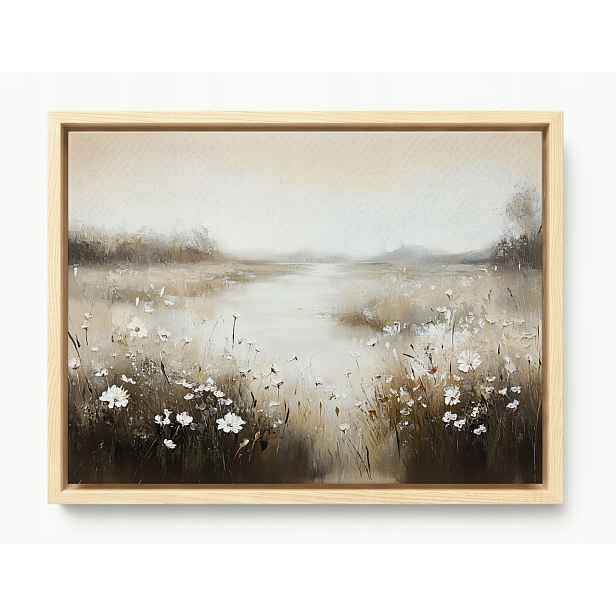 Obraz Rám Americká Krajina Louka Potok Řeka Květiny Klid Béžová 80x60