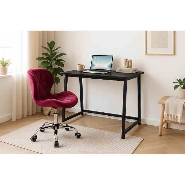 Set do pracovny ZARIMO stůl 80x40 cm černý + křeslo AVOLA VELVET vínové