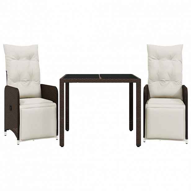 vidaXL 3dílný zahradní bistro set s poduškami hnědý polyratan