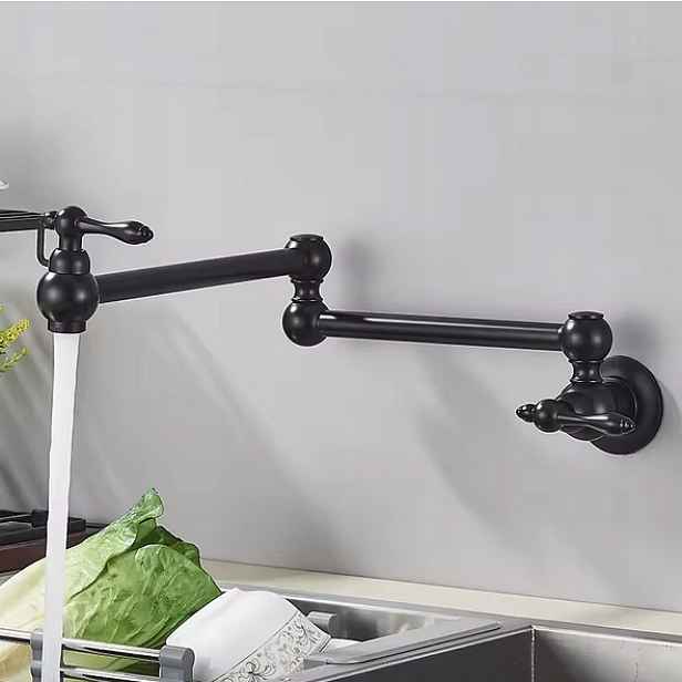 Krunn Style Nástěnná kuchyňská baterie nad desku Pot Filler, skládací, černá