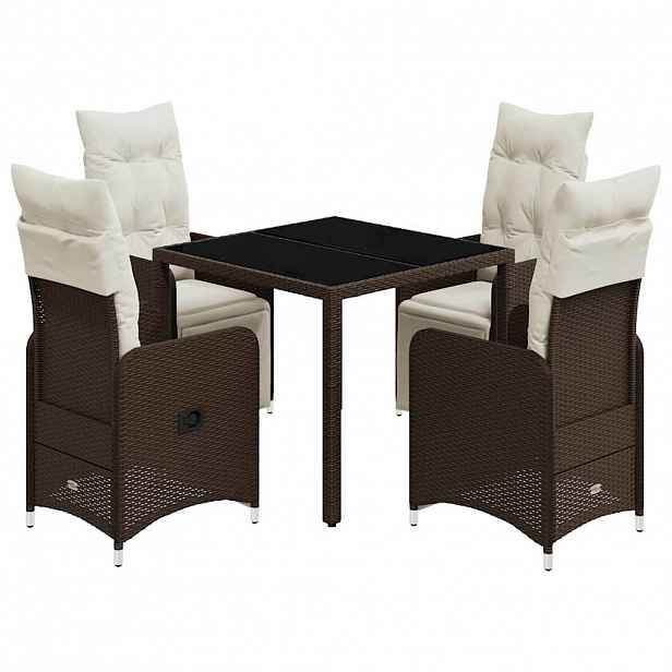 vidaXL 5dílný zahradní bistro set s poduškami hnědý polyratan