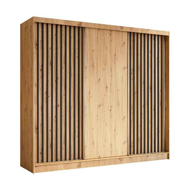 MASSENO ŠATNÍ SKŘÍŇ S POSUVNÝMI DVEŘMI LAMELLO, 240/216/61 cm 3dveřová, dub Artisan