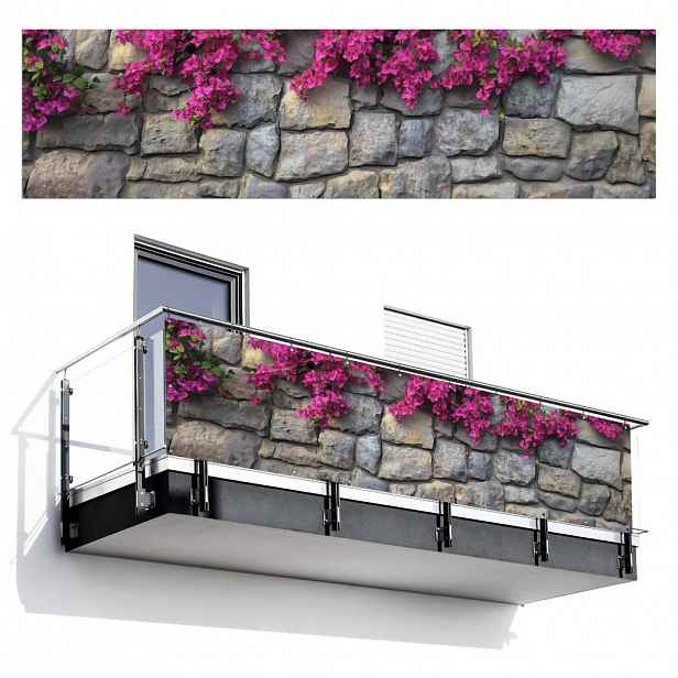 MuchoWow BALKONOVÁ ZÁSTĚNA Bougainvillea - Kamenná zeď - růžová 300x75 cm