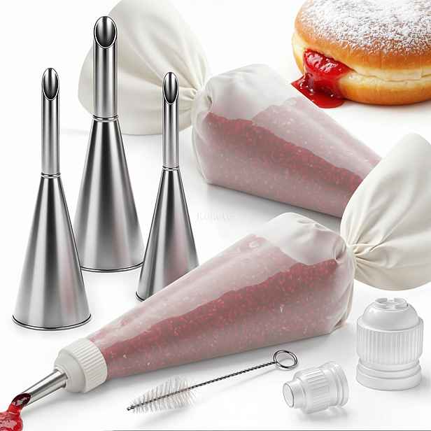 TEMU Kuketo - Spritzer pro výplň donutů, sada cukrářských tipů, cukrářský návlek, adaptér pro krémy, džemy a výplně, nerezová ocel pro zdobení dortů,