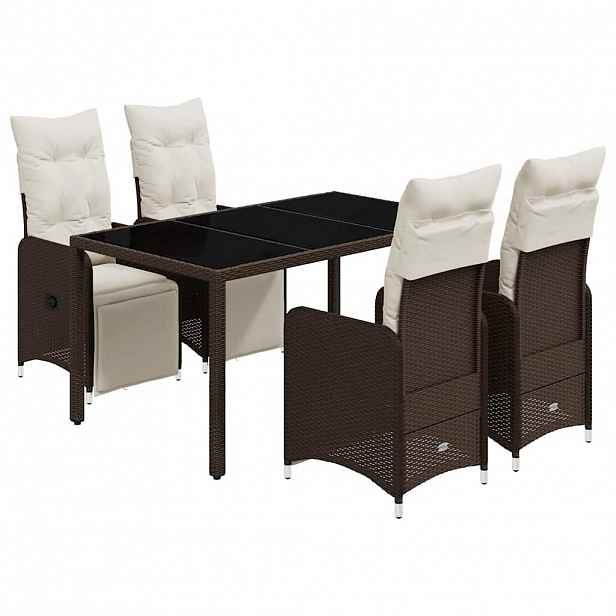 vidaXL 5dílný zahradní bistro set s poduškami hnědý polyratan