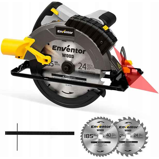 Enventor kotoučová pila s laserem 1650 W 5500 ot/min 2 kotouče 185 mm 45-90 stupňů