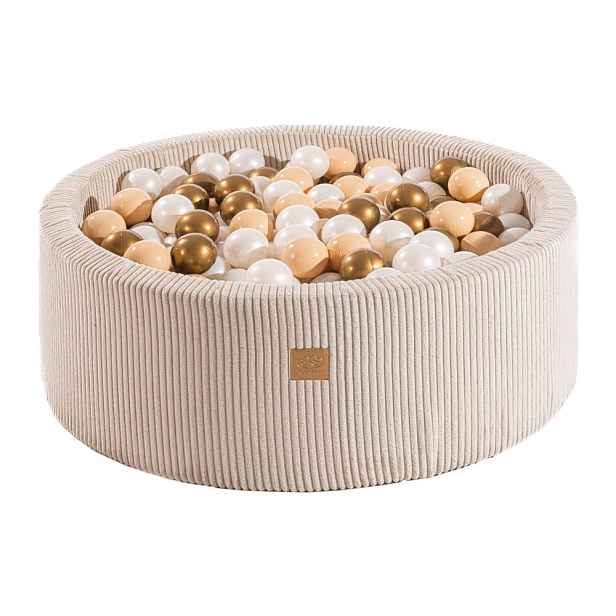 Krémový manšestrový bazének s míčky ø 90x30 cm Montessori – Meowbaby