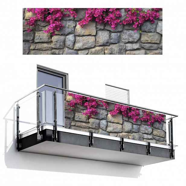 MuchoWow BALKONOVÁ ZÁSTĚNA Bougainvillea - Kamenná zeď - růžová 300x100 cm