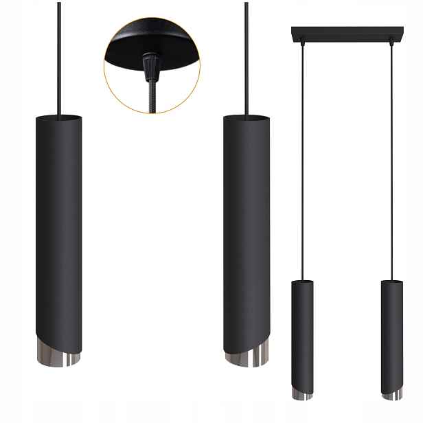 Závěsná Lampa Bragi Cerlux Stříbrná Černá CR0186 kovová Tuba Spot Loft