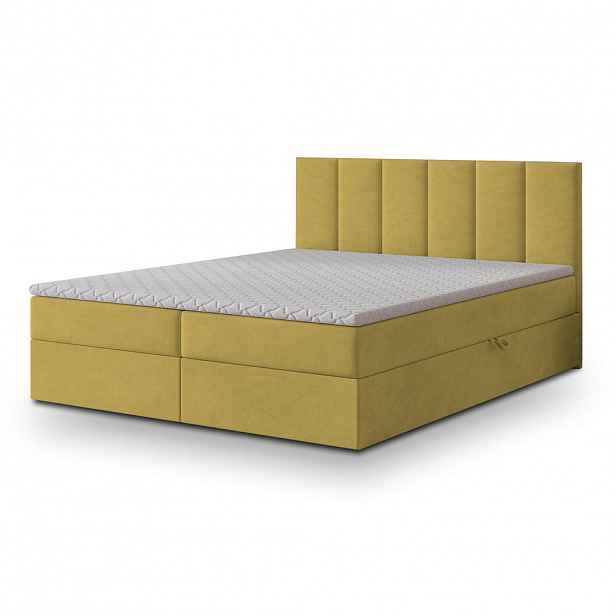 MASSENO AMERICKÁ POSTEL MERIL 160x200 cm, s matrací a úložným prostorem, žlutá