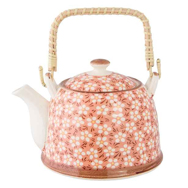 Lososová konvička se sítkem a kytičkami - 18*14*12 cm / 0,7L Clayre & Eef