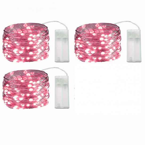 TEMU 3 ks 1M 10LED LED růžové pohádkové světelné řetězy, ideální pro party dekorace, pohádková světla, girlanda, světelný řetěz, napájení na baterie,
