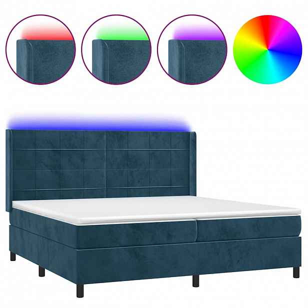 vidaXL Box spring postel s matrací a LED tmavě modrá 200x200 cm samet