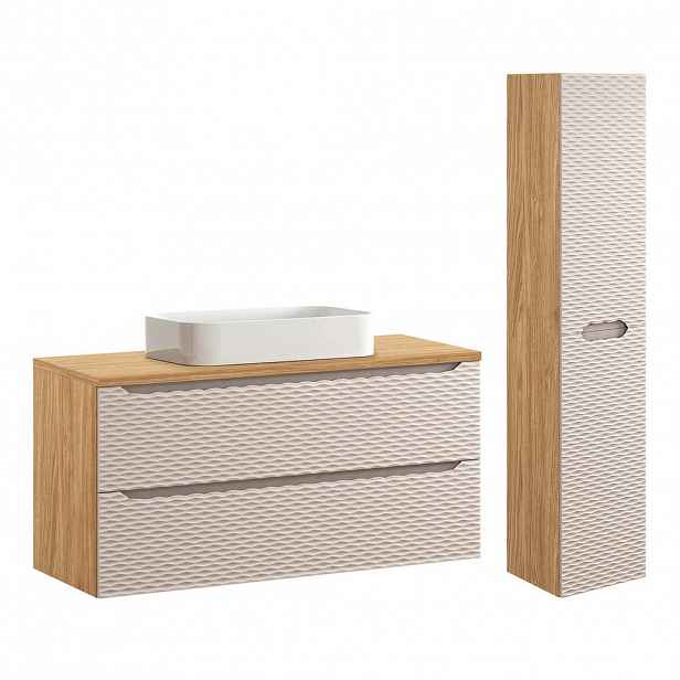 Petits-meubles KOUPELNOVÝ NÁBYTEK 120cm Elora 2er-Set Béžová a dřevo
