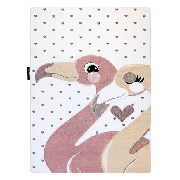 Dětský kusový koberec Petit Flamingos hearts cream, 160x220, růžová, dětský pokoj, Dywany Łuszczów